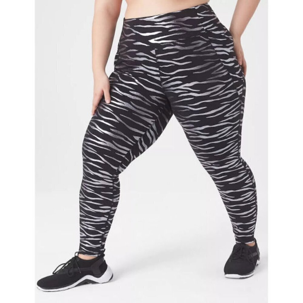 NEW Lane Bryant LIVI Active Leggings Size 18 20 Pockets High Rise Zebra Shine